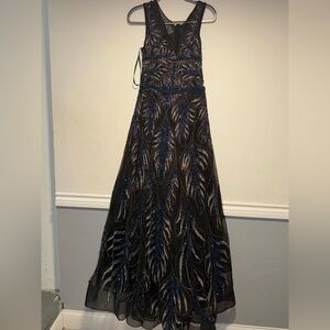 Elegant Black and Blue beaded  Evening Gown